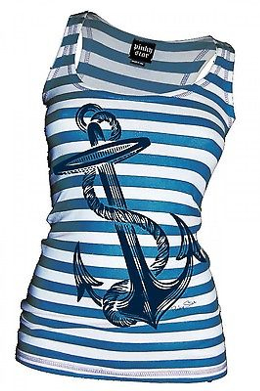 PINKY STAR ANCHORS AWEIGH BLUE PUNK GOTH RACERBACK JUNIORS