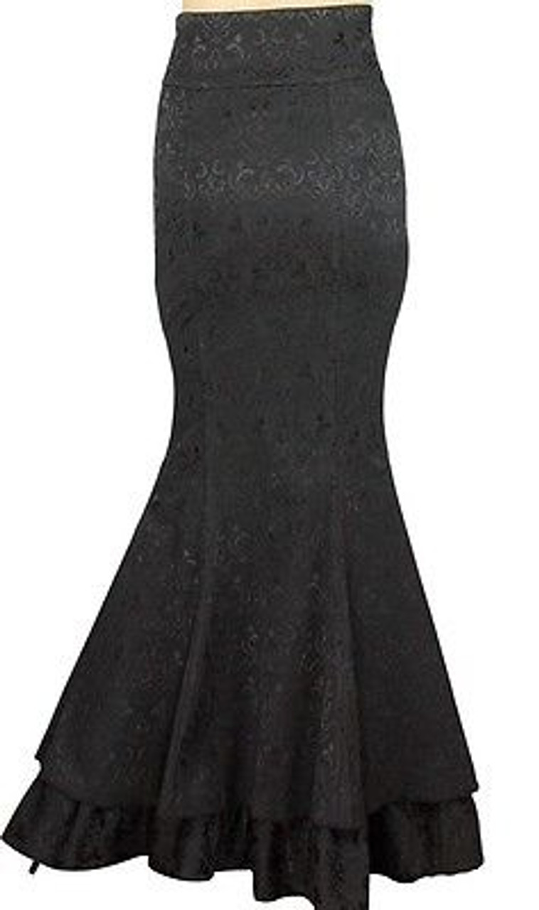 MERMAID JACQUARD FISHTAIL LONG CORSET GOTHIC VICTORIAN BLACK SKIRT ...