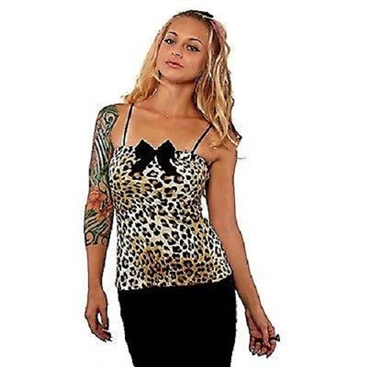 WOMENS LUCKY 13 CRAWLIN LEOPARD SUMMER TUBE TOP PUNK GOTH TATTOO SHIRT M L  XL