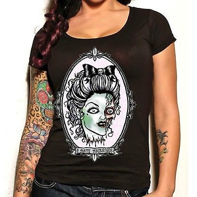 Womens Lucky 13 Mournings Zombie Lady Punk Tattoo Scoop Neck Shirt S M L Xl Xxl Fearless Apparel