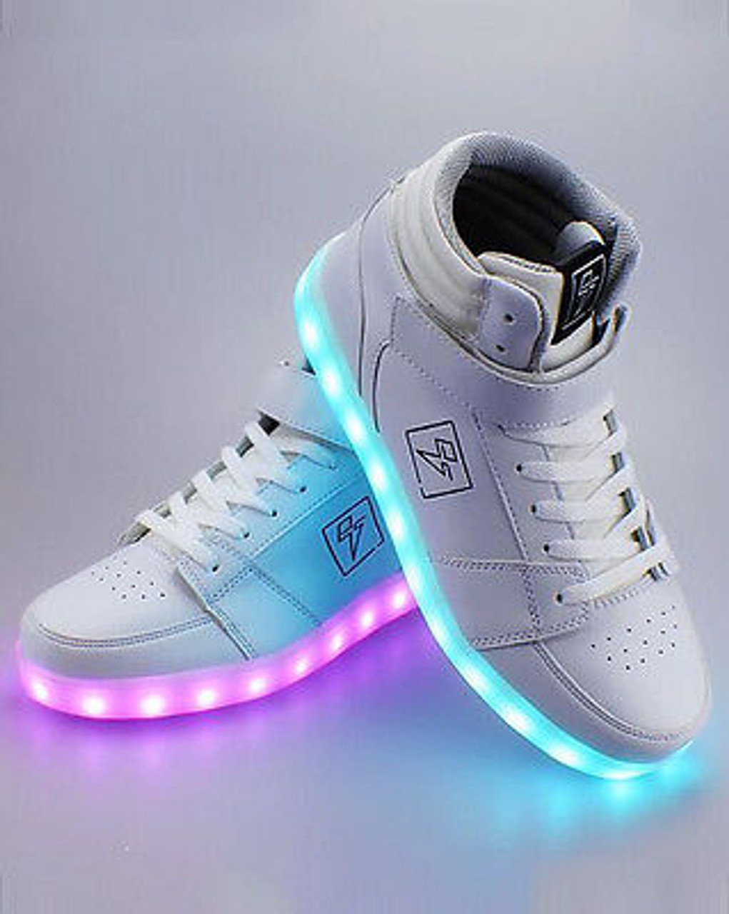 Electric Styles Light Up High Top Bolt White LED Sneakers Shoes Size K1/W3-M15 - M9W11