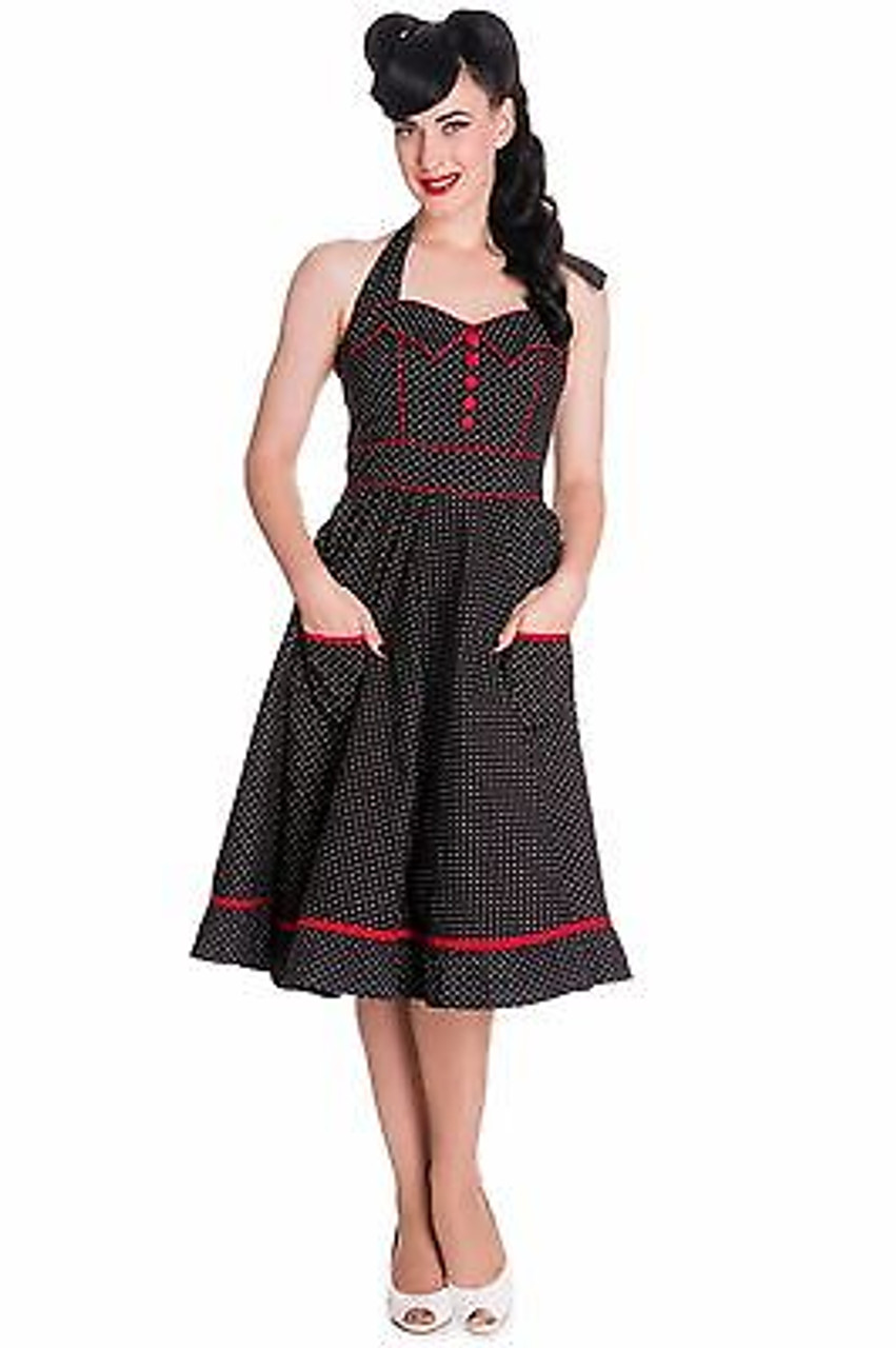 HELL BUNNY VANITY GOTH RETRO POLKA DOT TATTOO 50s PUNK PINUP PROM DRESS  S-3XL