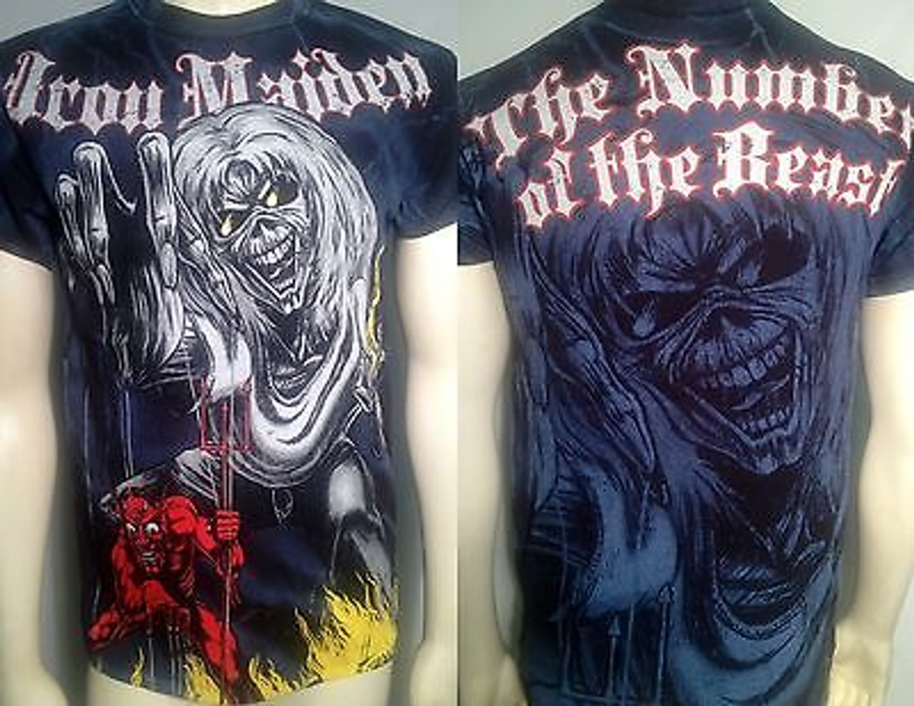 IRON MAIDEN SKETCHED NUMBER OF THE BEAST ALL OVER MUSIC T SHIRT S