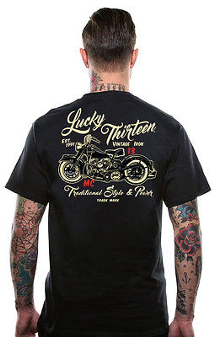 Lucky 13 Vintage Iron Bike Motorcycle Rockabilly Biker Goth Tattoo T Shirt  S-4Xl - Fearless Apparel