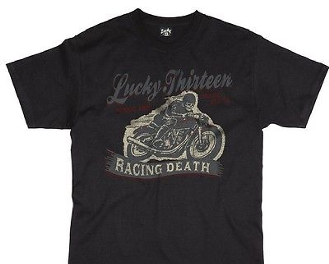 Lucky 13 Racing Death Vintage Motorcycle Biker Punk Tattoo Goth T