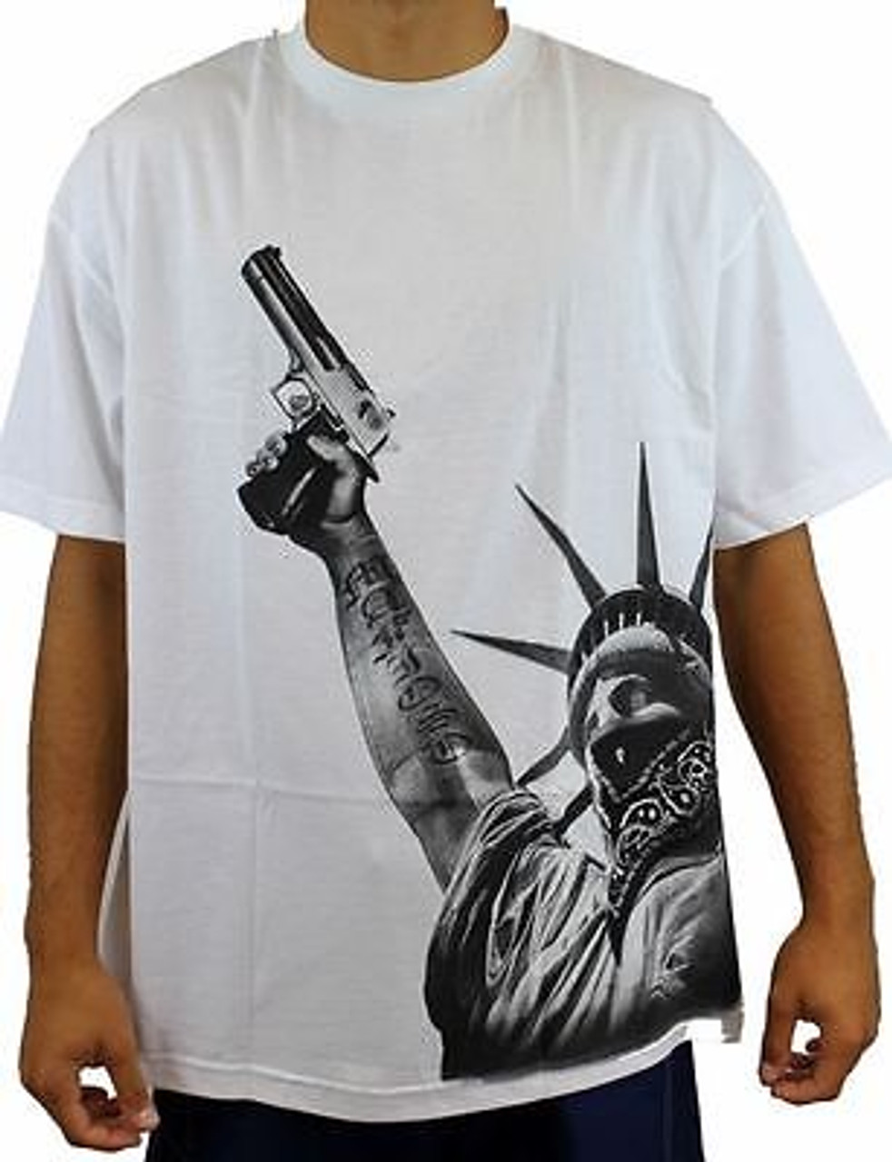 Mafioso Stick Up Guns Statue of Liberty Bandanna America Urban Tattoos T  Shirt  eBay