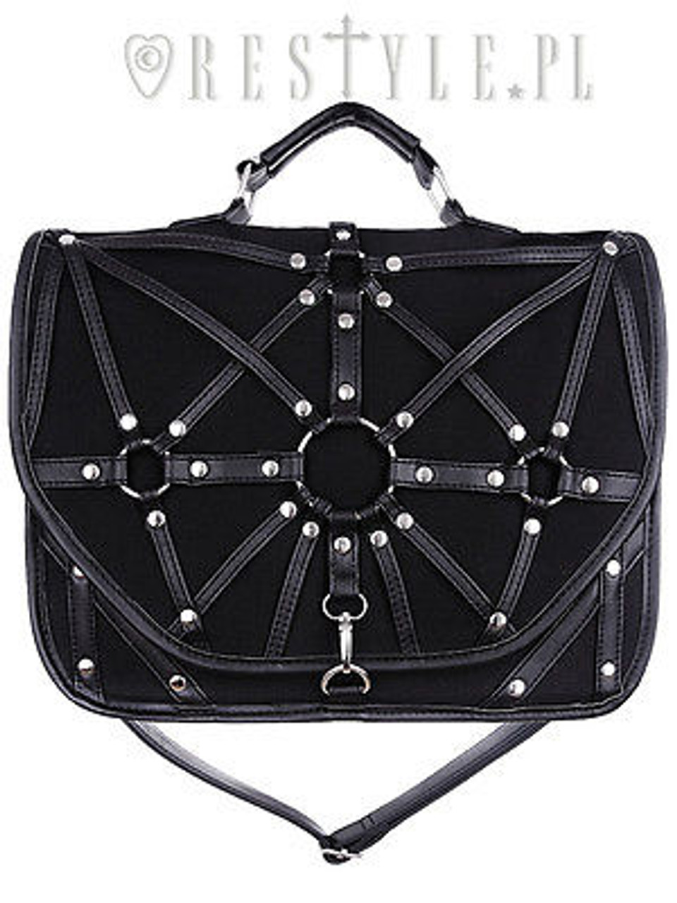 Restyle Harness Satchel Punk Goth Roker Emo Black Messenger Bag Handbag  Purse - Fearless Apparel