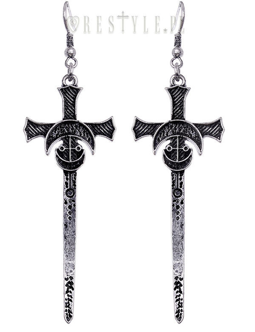 Restyle Silver Swords Earrings Gothic Moon Occult Jewelry Symbols Cross  Wiccan - Fearless Apparel