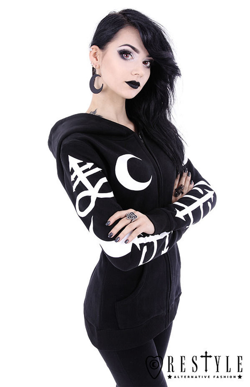 Restyle Symbol Hoodie Gothic Punk Black Occult Blouse Pockets Oversized ...