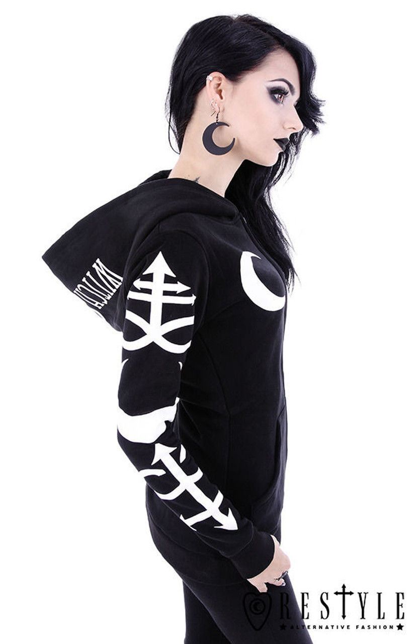 Restyle Symbol Hoodie Gothic Punk Black Occult Blouse Pockets Oversized ...