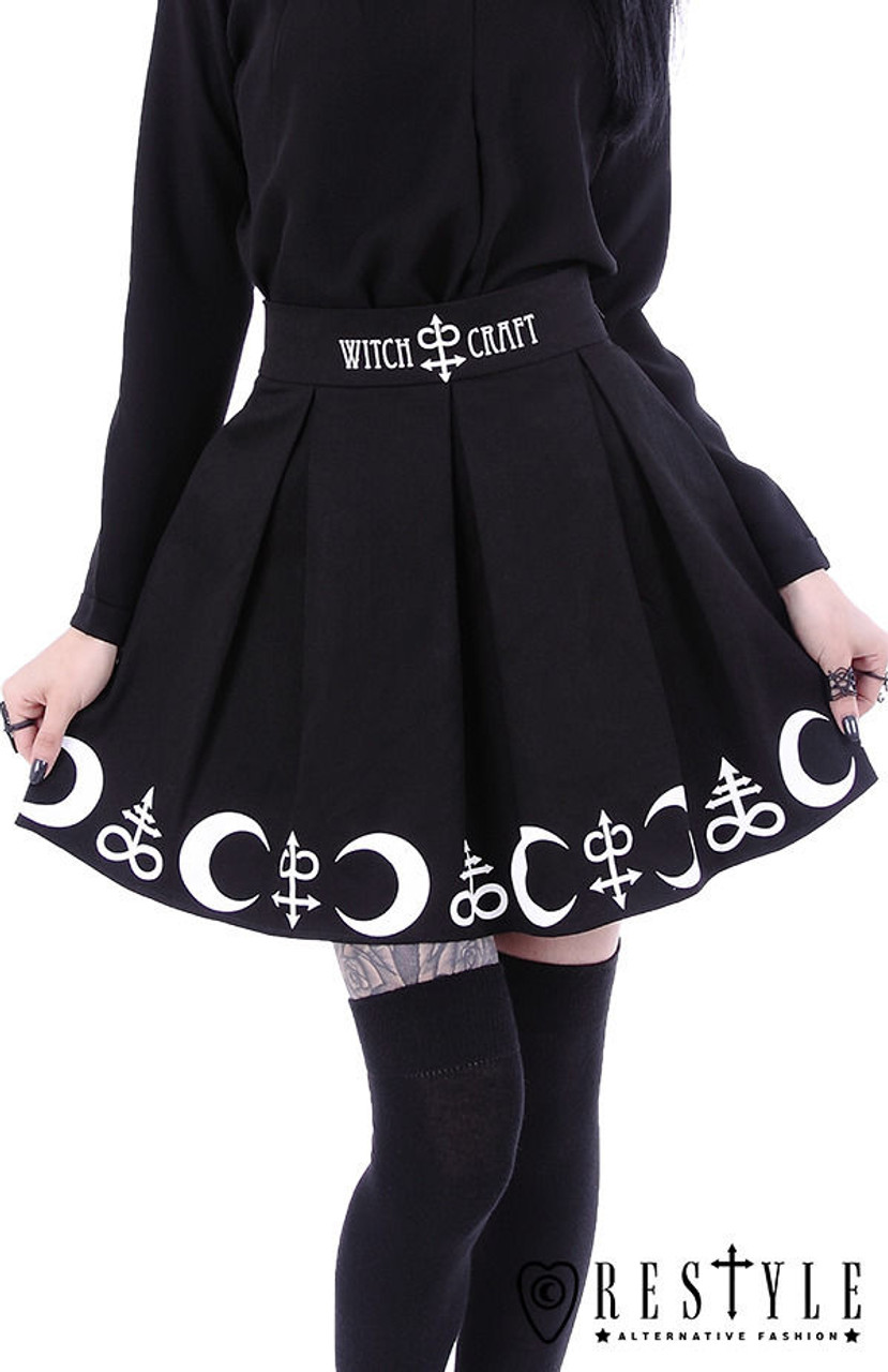 Restyle Symbol Short Skirt Gothic Alchemy Print Moon Occult Emo Lunar ...