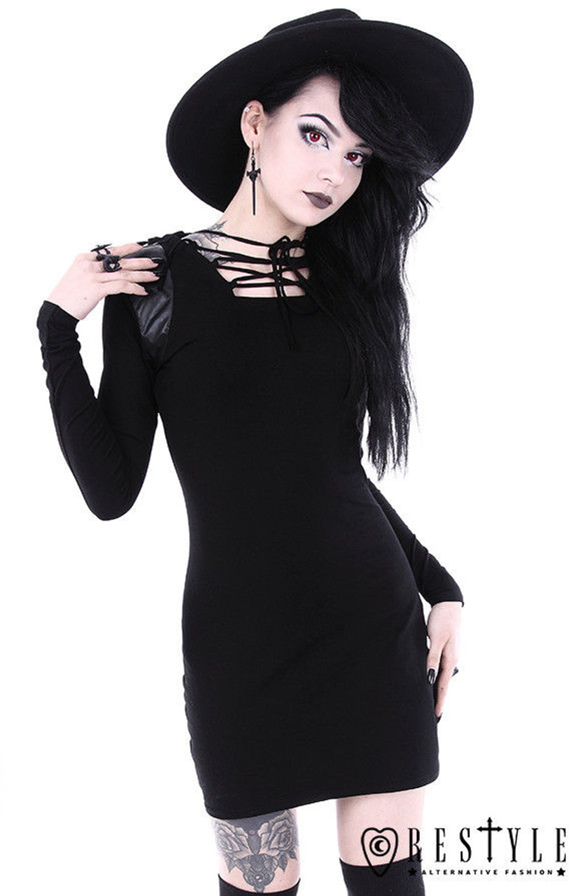 Restyle Moon Harness Velvet Vegan Leather Emo Punk Gothic Rockabilly Womens  Top - Fearless Apparel