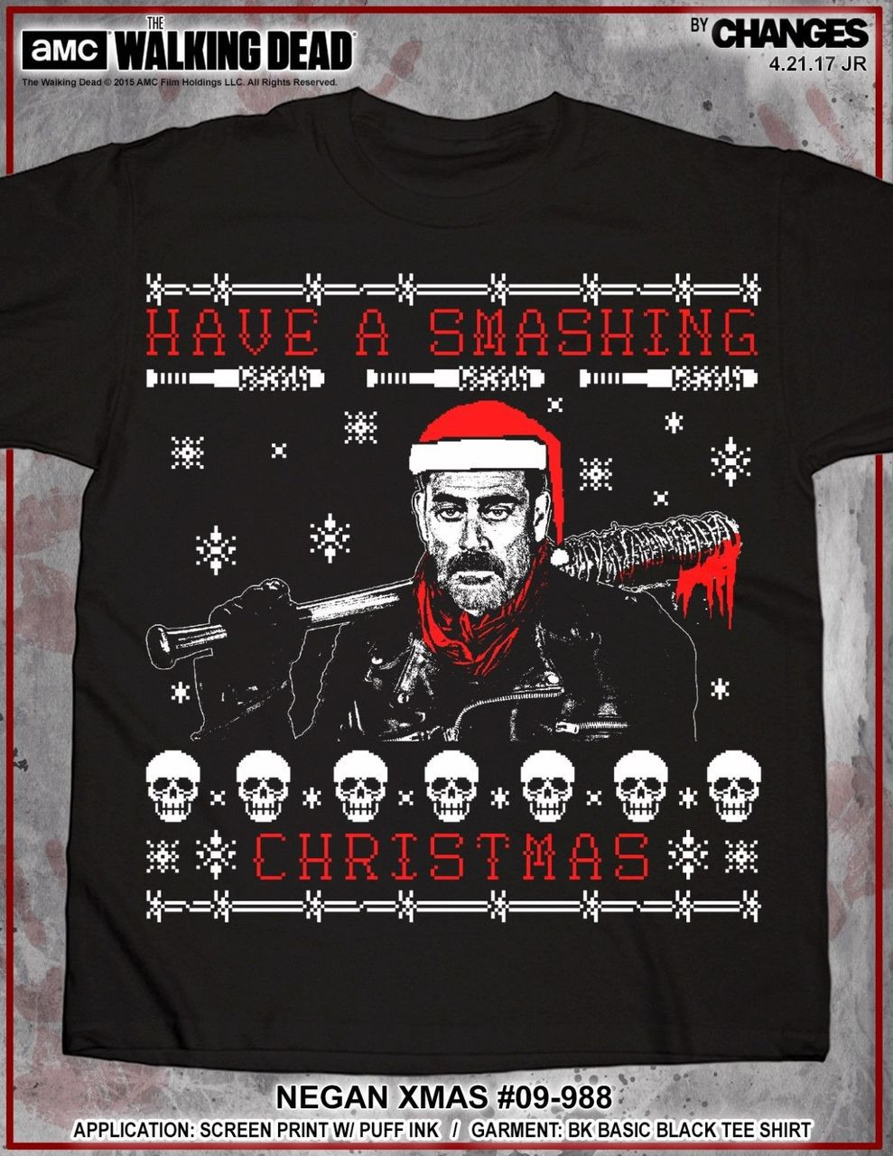 Walking Dead Negan Have A Smashing Christmas Xmas Santa Adult T Tee Shirt -  Fearless Apparel
