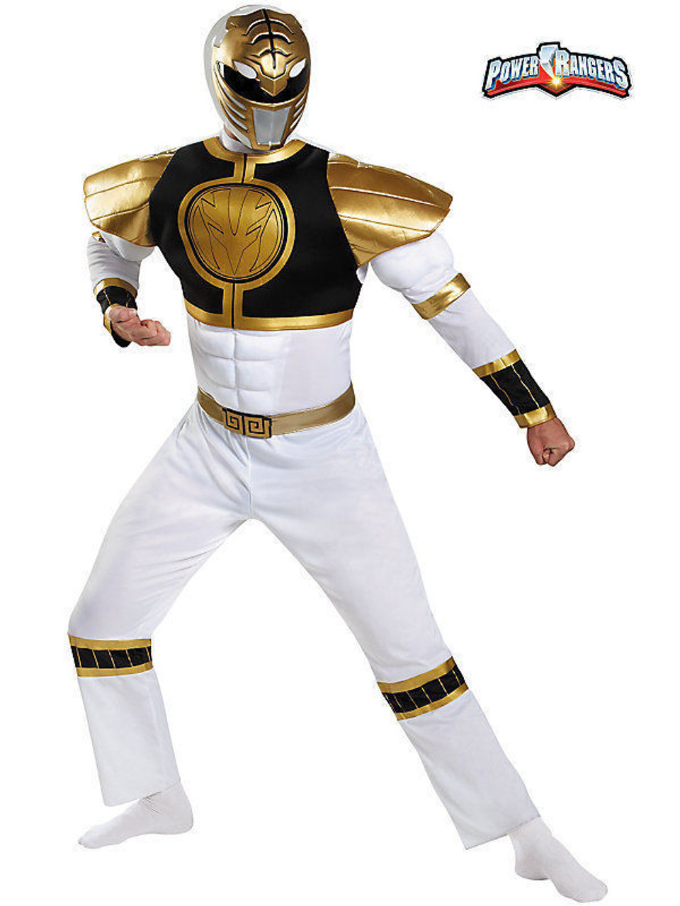 Disguise White Power Ranger Muscle Men Adult Bodysuit Halloween