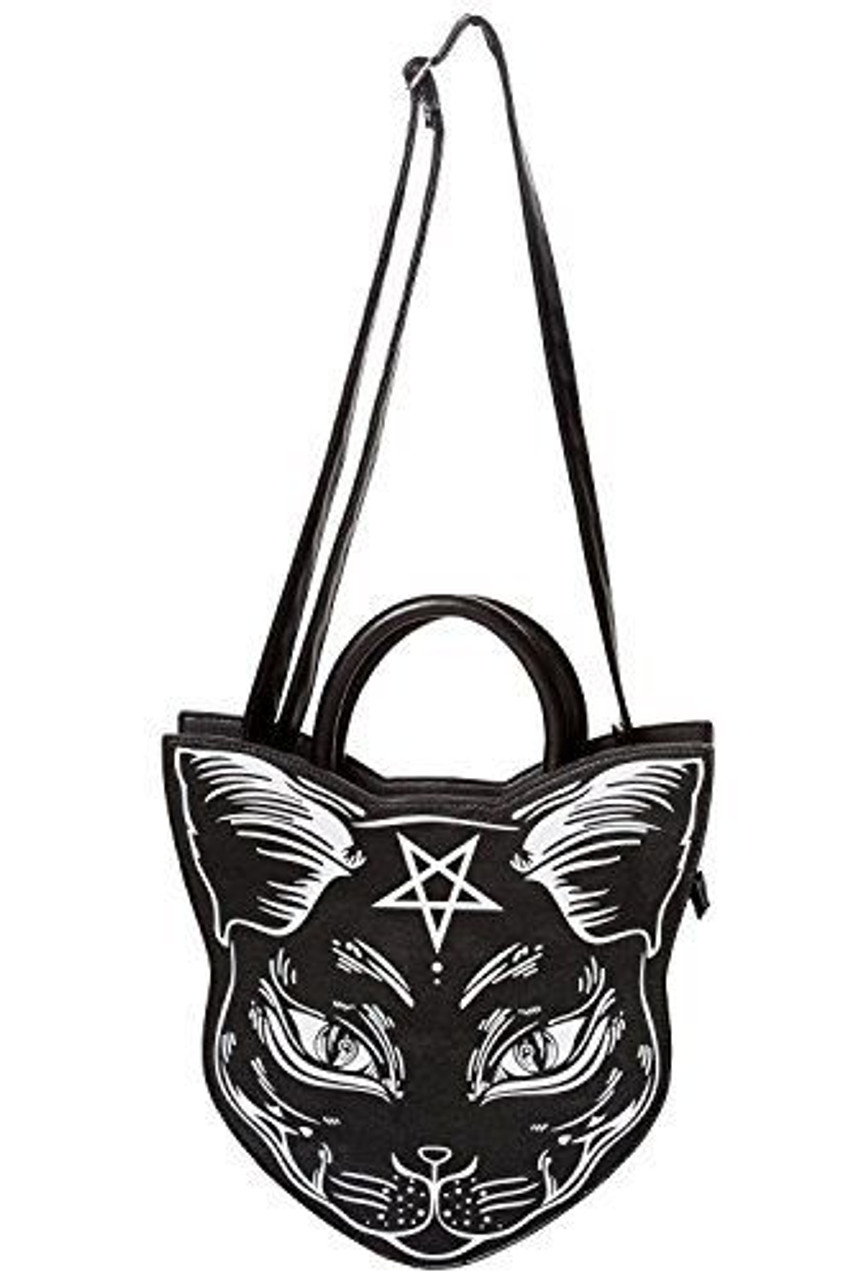 Lost Queen Women's Purse Handbag Shoulder Bag | Gothic Dark Goth Victorian (Black Cats Lunar Sisters)