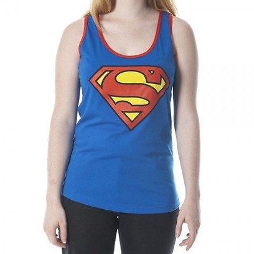 AUTHENTIC SUPERGIRL SUPERMAN SHIELD JUNIORS BLUE RACER TANK DC COMICS S M L XL AUTHENTIC SUPERGIRL SUPERMAN SHIELD JUNIORS BLUE RACER TANK DC COMICS S M L XL