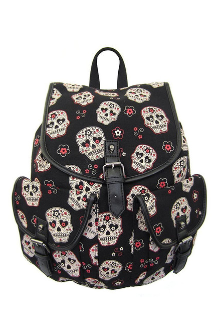 Lost Queen Sugar Skull Day of the Dead Gothic Spooky Punk Backpack BBN779BLK Lost Queen Sugar Skull Day of the Dead Gothic Spooky Punk Backpack BBN779BLK