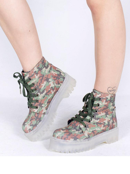 YRU Slayr Reflective Camo Emo Punk Goth Vegan Leather Adult Womens Boots Shoes YRU Slayr Reflective Camo Emo Punk Goth Vegan Leather Adult Womens Boots Shoes