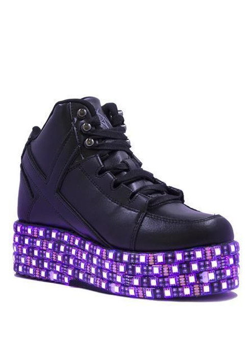 YRU Qozmo Lo Black LED Light Up Platform Sneakers Shoes Cybergoth Punk Vegan YRU Qozmo Lo Black LED Light Up Platform Sneakers Shoes Cybergoth Punk Vegan