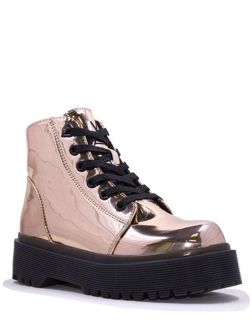 Y.R.U Slayr Rose Gold Platform Boots Sneaker Shoes Shiny Metallic Cybergoth Punk Y.R.U Slayr Rose Gold Platform Boots Sneaker Shoes Shiny Metallic Cybergoth Punk
