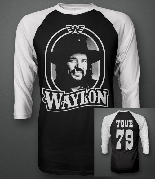 Waylon Jennings Tour 79 1979 Black White Country Adult Mens Raglan WAY10092595 Waylon Jennings Tour 79 1979 Black White Country Adult Mens Raglan WAY10092595
