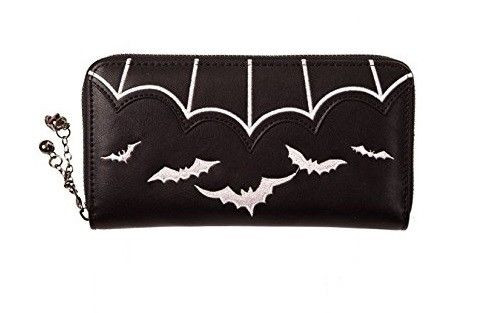 Lost Queen Salem Bats & Spider Web Gothic Halloween Black White Wallet