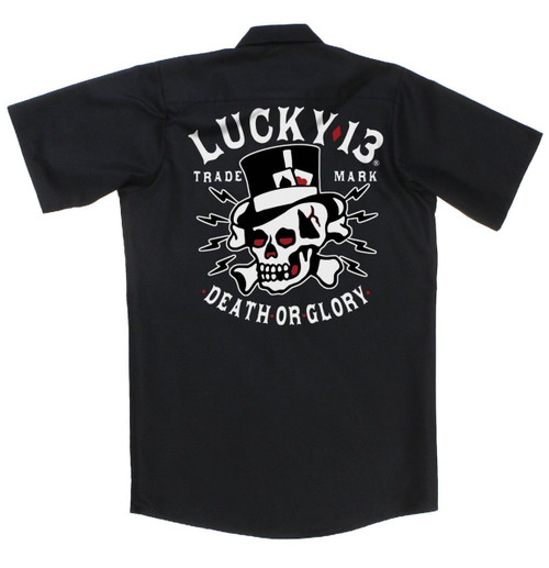 Lucky 13 Motor Goat Demon Goth Punk Devil Biker Button Down