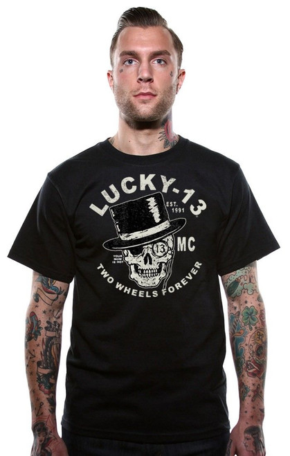 Lucky 13 Two Wheeled Hatter Motorcycle Biker Adult Mens T Tee Shirt LM1000TH Lucky 13 Two Wheeled Hatter Motorcycle Biker Adult Mens T Tee Shirt LM1000TH