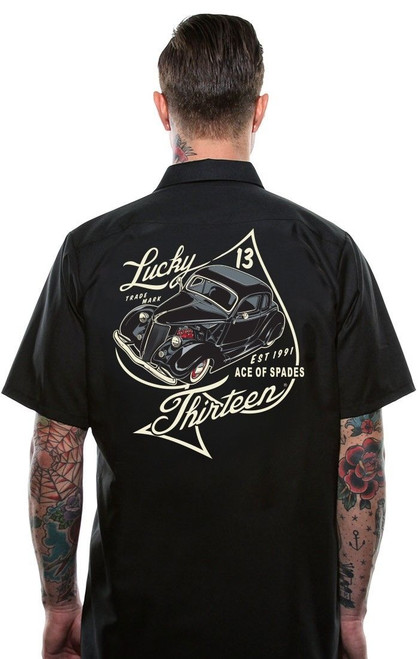Lucky 13 The Ace Of Spades EST 1991 Tattoo Adult Mens Work Shirt LM6850AS Lucky 13 The Ace Of Spades EST 1991 Tattoo Adult Mens Work Shirt LM6850AS