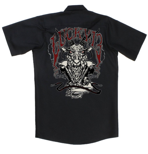 Lucky 13 Motor Goat Demon Goth Punk Devil Biker Button Down Work Shirt LM6850MG Lucky 13 Motor Goat Demon Goth Punk Devil Biker Button Down Work Shirt LM6850MG