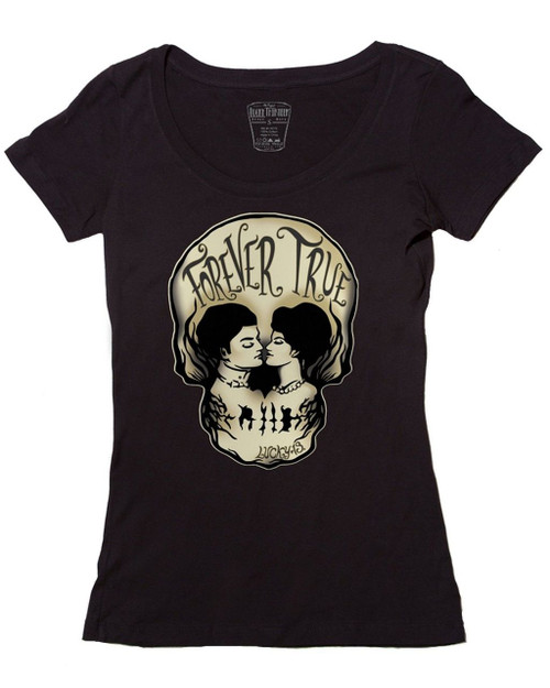 Lucky 13 Forever True Love Skull Gothic Punk Biker Scoop Neck Tee Shirt LW1140FS Lucky 13 Forever True Love Skull Gothic Punk Biker Scoop Neck Tee Shirt LW1140FS