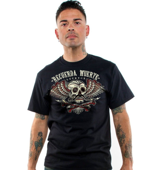 Lucky 13 The Remember Recuerda Muerta Skull Skeleton Biker T Shirt LM1000RT Lucky 13 The Remember Recuerda Muerta Skull Skeleton Biker T Shirt LM1000RT