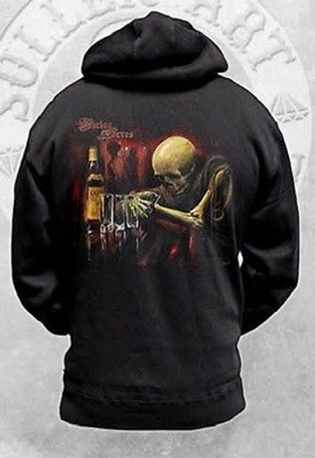 RARE! SULLEN TORRES SKELETON BAR ALCOHOL ZIP UP HOODIE ART INK PUNK TATTOO M-3XL