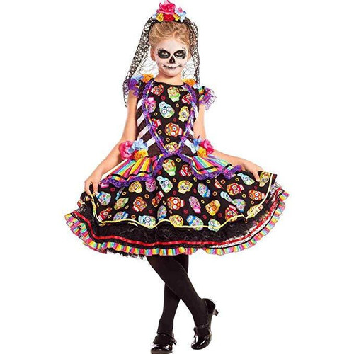 Party King Sugar Skull Senorita Day of the Dead Childs Halloween Costume PK769C Party King Sugar Skull Senorita Day of the Dead Childs Halloween Costume PK769C