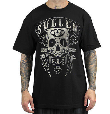 SULLEN CLOTHING TOUGH LUCK YELLOW PRINT! SKULL TATTOO ART WORK PUNK SHIRT S-5XL