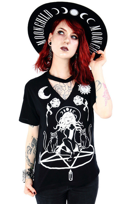 Restyle Witch & Cats Choker Pentagram Roses Moon Gothic Punk Emo T ...