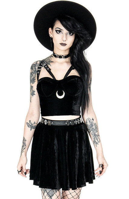 Restyle Moon Harness Velvet Vegan Leather Emo Punk Gothic