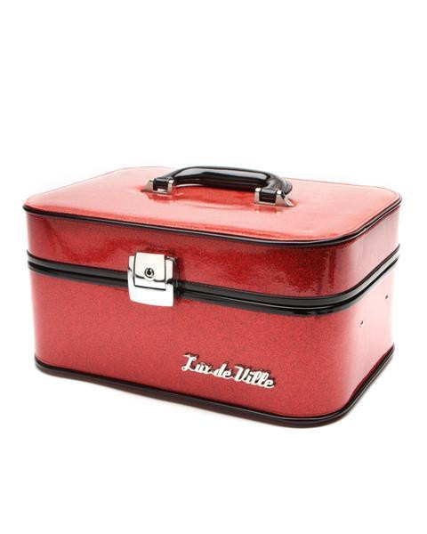 Lux De Ville Venom Red Sparkle Leopard Makeup Toiletry Bag Vanity