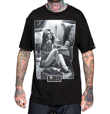 SULLEN CLOTHING MUSE GIRL POSE SKULL PORTRAIT GOTH TATTOO BLACK T SHIRT M-5XL