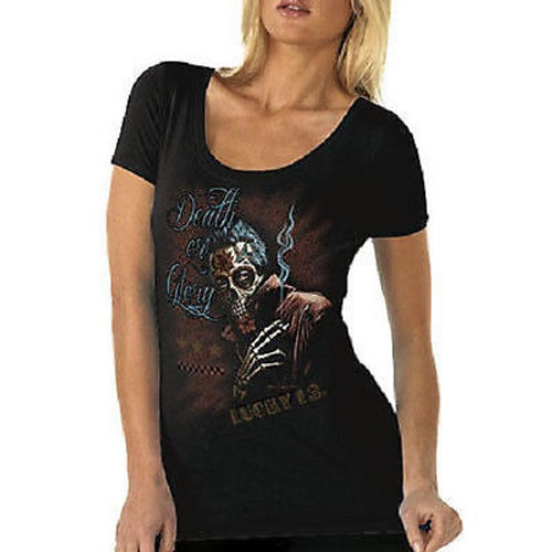 Womens Authentic Lucky 13 Death Or Glory Skeleton Cigarette Punk Goth Shirt M Womens Authentic Lucky 13 Death Or Glory Skeleton Cigarette Punk Goth Shirt M