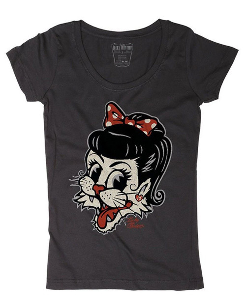 Lucky 13 Miss Alley Cat Rockabilly Biker Tattoos Scoop Neck Tee Shirt LW1140MA Lucky 13 Miss Alley Cat Rockabilly Biker Tattoos Scoop Neck Tee Shirt LW1140MA