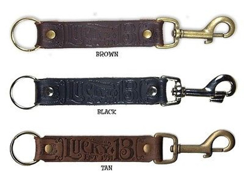Lucky 13 Logo Genuine Leather Strap Debossed Key Clip Black Brown Tan Lucky 13 Logo Genuine Leather Strap Debossed Key Clip Black Brown Tan