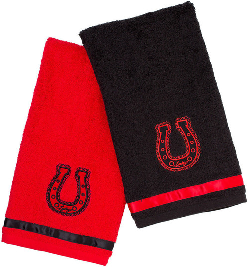 Sourpuss Lucky Horseshoe Red & Black Emo Punk Rockabilly Hand Towel Set SPHW43 Sourpuss Lucky Horseshoe Red & Black Emo Punk Rockabilly Hand Towel Set SPHW43
