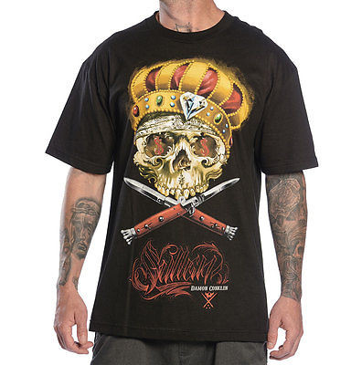 SULLEN CLOTHING DAMON BADGE KNIFE MONEY JEWEL GOLD SKULL PUNK GOTH T SHIRT S-5XL