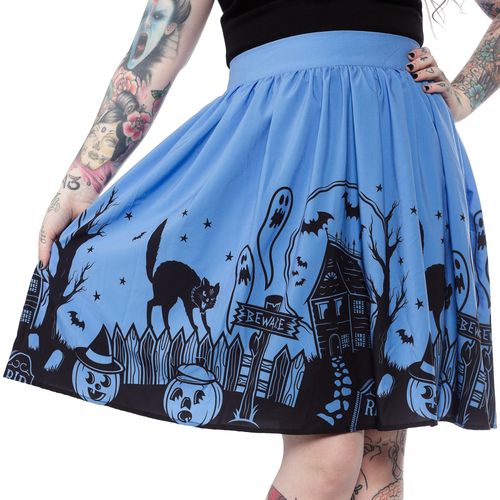 Sourpuss Haunted House Blue Punk Emo Goth Rockabilly Adult Womens Skirt SPSK69 Sourpuss Haunted House Blue Punk Emo Goth Rockabilly Adult Womens Skirt SPSK69
