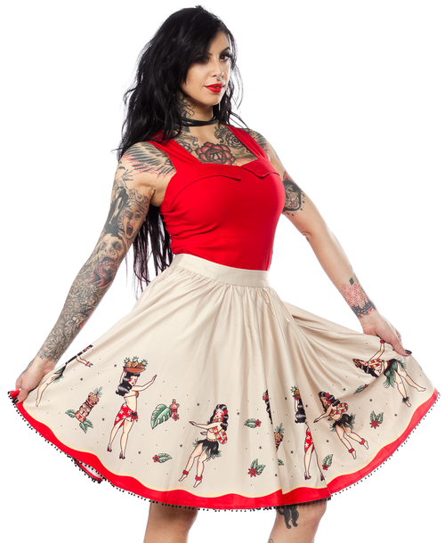 Sourpuss Hula Gal Girl Sweets Tattoos Punk Rockabilly Retro Skater Skirt SPSK74