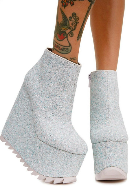 YRU Dimension Glitter Sparkles Punk Goth Raver White Platforms Boots Heels Shoes YRU Dimension Glitter Sparkles Punk Goth Raver White Platforms Boots Heels Shoes