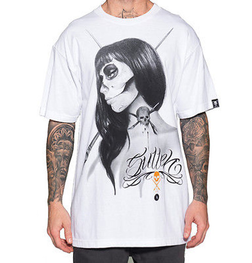 SULLEN CLOTHING KIT KING BADGE SKULL ROSES WHITE PUNK GOTH TATTOO T SHIRT M-5XL