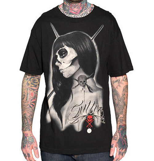 SULLEN CLOTHING KIT KING BADGE SKULL ROSES BLACK PUNK GOTH TATTOO T SHIRT M-5XL