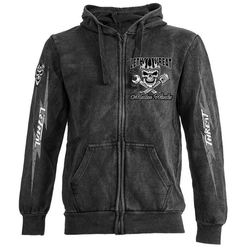 Lethal Threat Faster Skull Washed Motorcycle Biker Hoodie